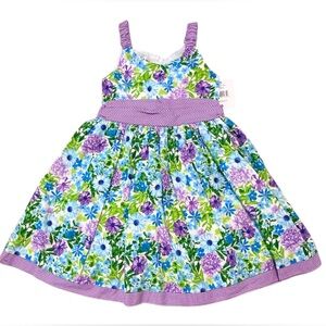 Jessica Ann | Girls Green & Purple Floral Sleeveless Dress | Size 6 | NWT